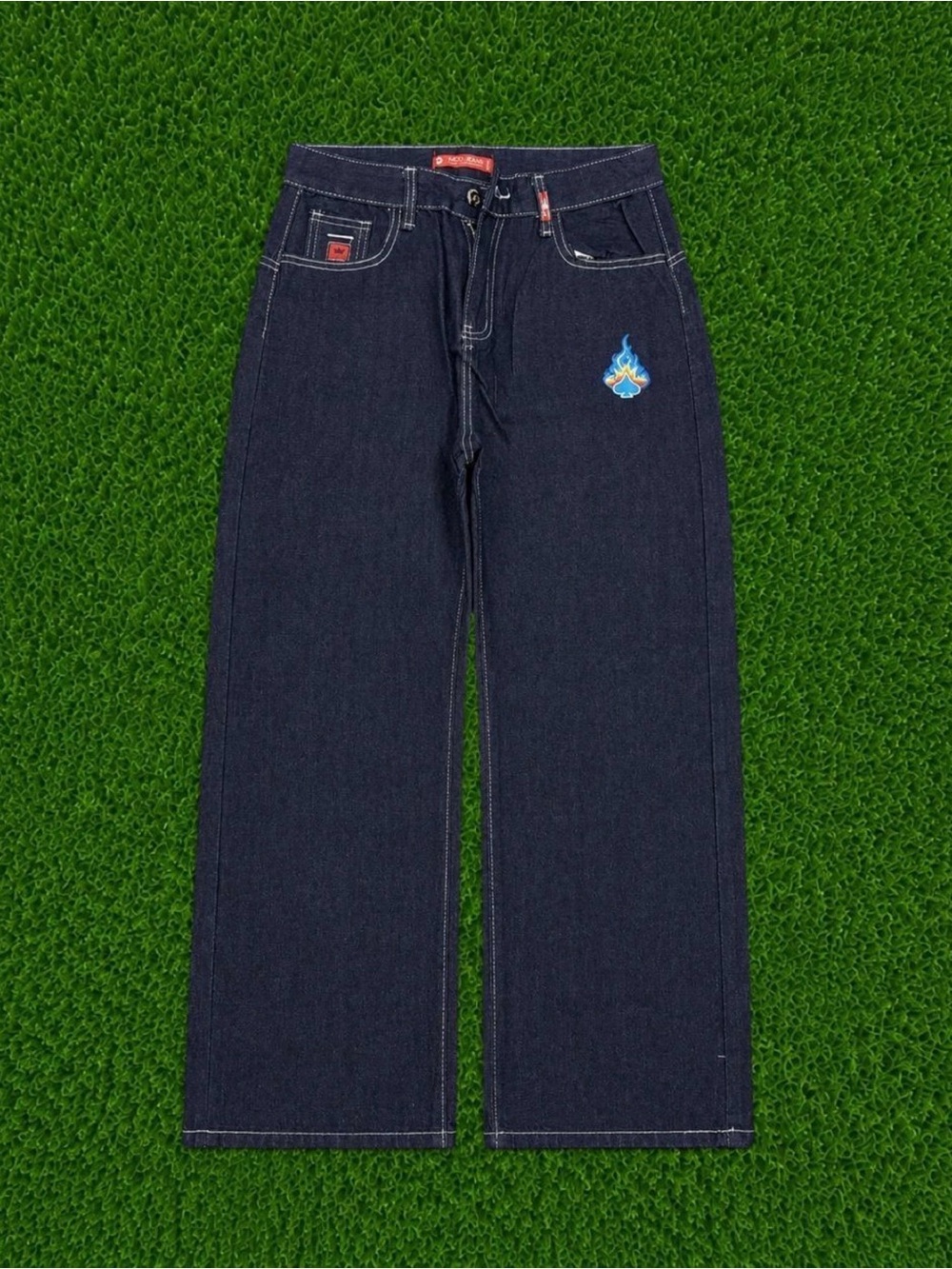 JNCO Ace Card Embroidered Blue Wide Leg Jeans Sizes M,L